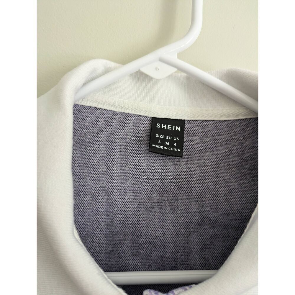 Shein Houndstooth Purple Collared Cropped Polo Tee - Picture 4 of 4